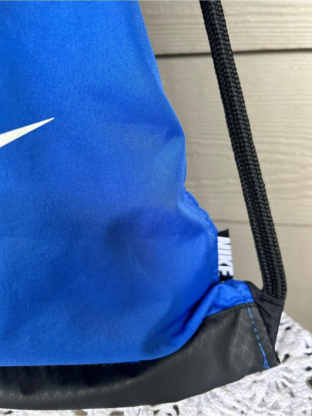 Nike Royal Blue and Black Drawstring Backpack with White Swoosh